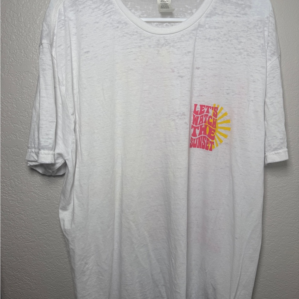 Altar’d State Oversized White Graphic T-Shirt with Pink and Yellow Design